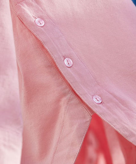 Cotton Linen Pink Women Boyfriend Shirts