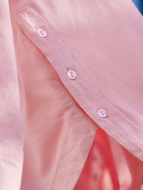 Cotton Linen Pink Women Boyfriend Shirts