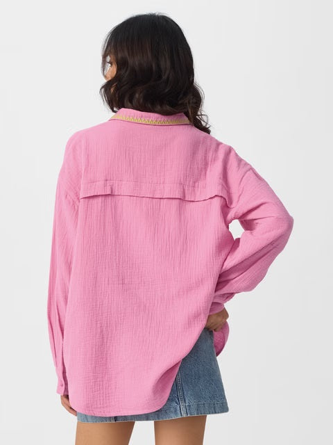 Textured Flamingo Pink Women Boyfriend Shirts