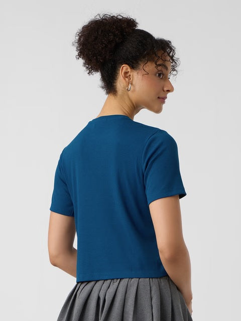Ribbed Azure Women T-Shirts