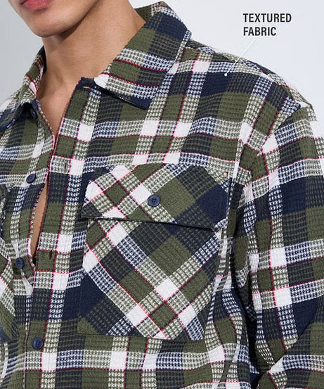 Plaid Olive Men Textured Shirts
