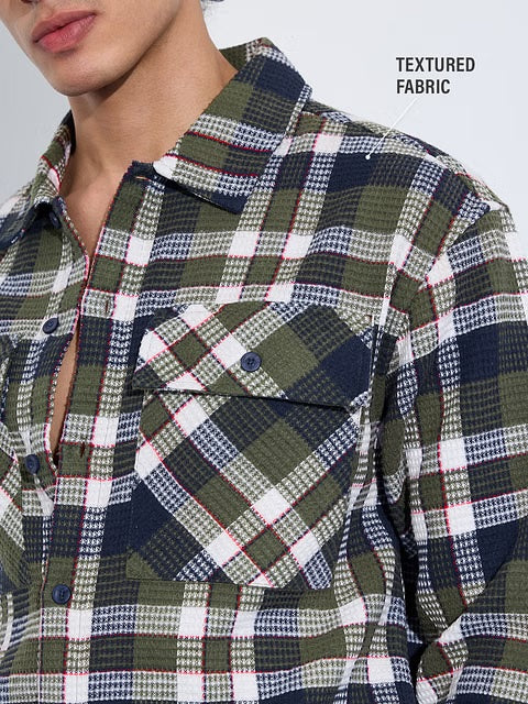 Plaid Olive Men Textured Shirts