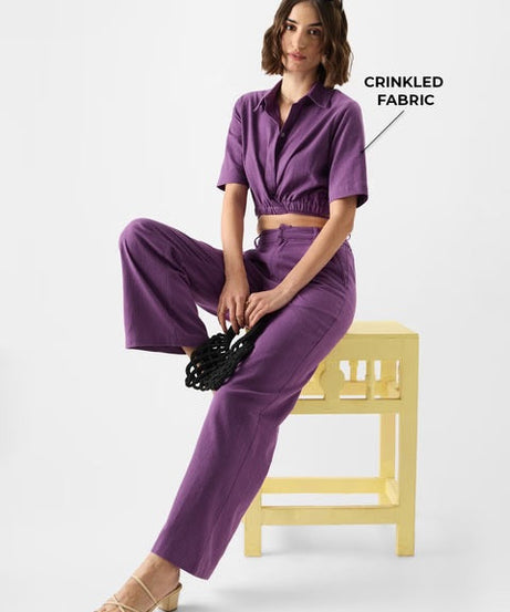 Solids Plum Women Cropped Shirts