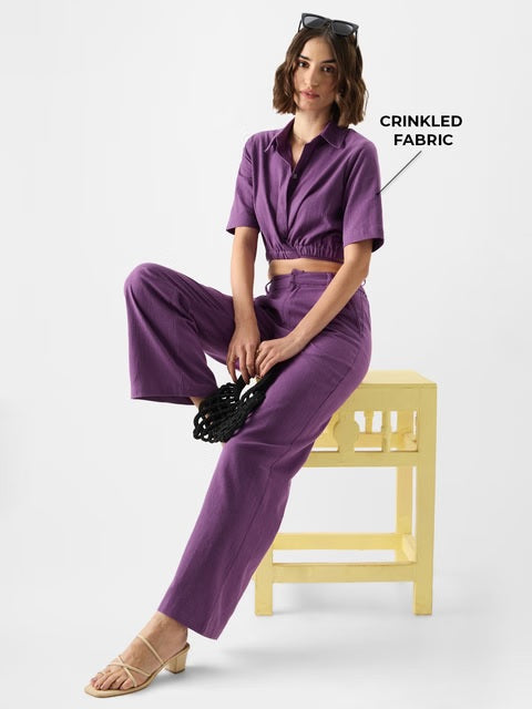 Solids Plum Women Cropped Shirts