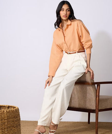 Cotton Linen Apricot Women Boyfriend Shirts