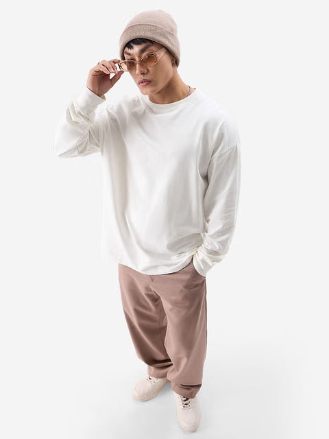 Solids White Oversized Full Sleeve T-Shirts
