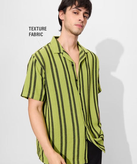 Stripes Lime Men Textured Shirts