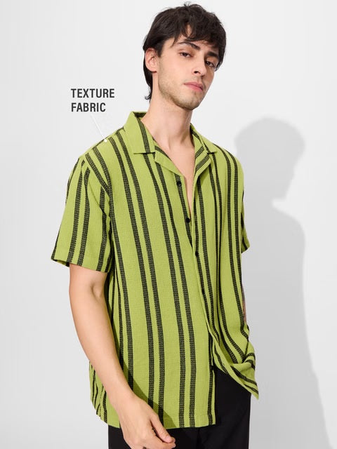 Stripes Lime Men Textured Shirts