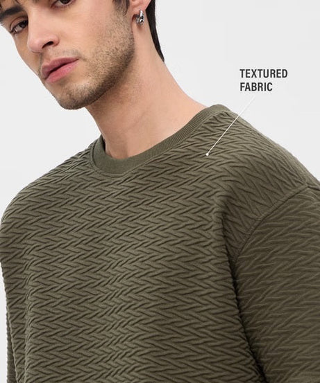 Textured Olive Oversized T-Shirts