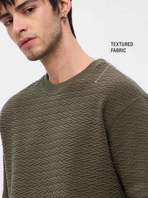 Textured Olive Oversized T-Shirts