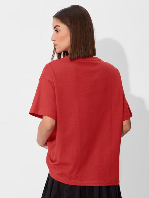 Solids Rouge Red Women Oversized T-Shirts
