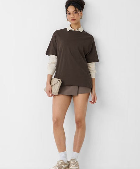 Solids Deep Brown Women Oversized T-Shirts