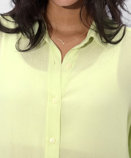 Textured Light Lime Women Boyfriend Shirts