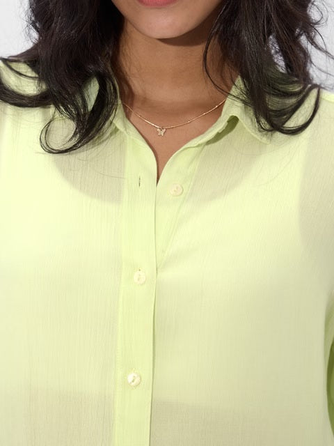 Textured Light Lime Women Boyfriend Shirts
