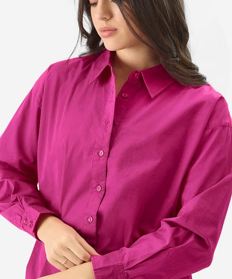Solids Hot Pink Women Boyfriend Shirts