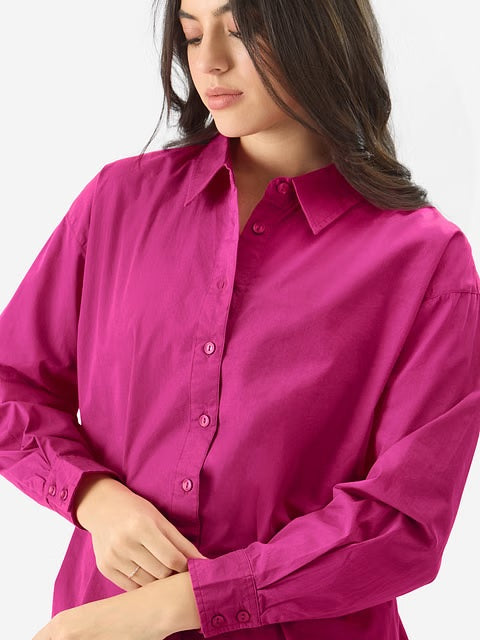 Solids Hot Pink Women Boyfriend Shirts