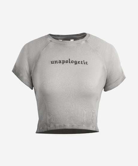 Ribbed Acid Wash Tee Grey Women T-Shirts