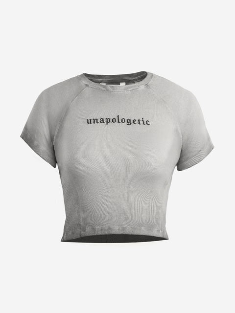 Ribbed Acid Wash Tee Grey Women T-Shirts