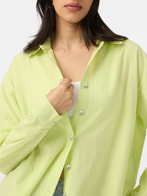 Cotton Linen Lime Women Boyfriend Shirts