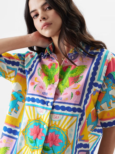 Vintage Stamps Women Boyfriend Shirts