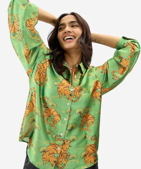 Satin Folk Tiger Women Shirts