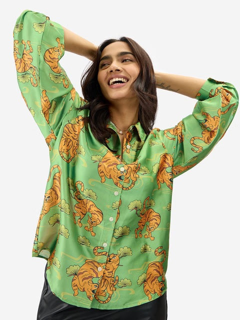 Satin Folk Tiger Women Shirts