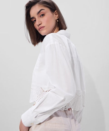 Cutwork Ivory Women Cropped Shirts