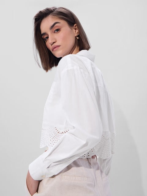 Cutwork Ivory Women Cropped Shirts