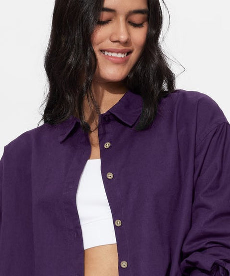 Cotton Linen Royal Purple Women Boyfriend Shirts