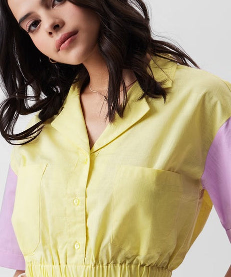 Yellow And Pink Women Cropped Shirts