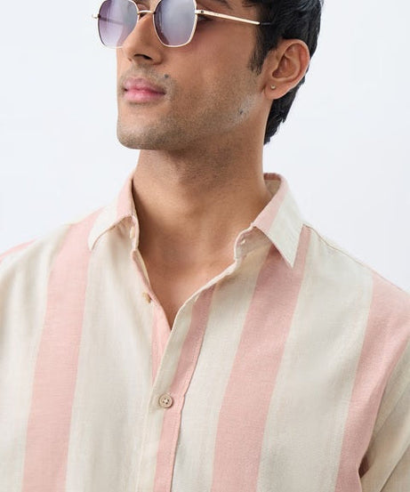 Stripes Coral Cotton Linen Shirts