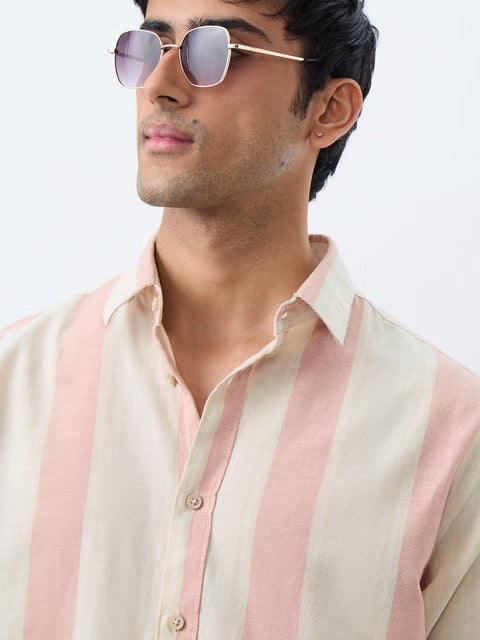 Stripes Coral Cotton Linen Shirts