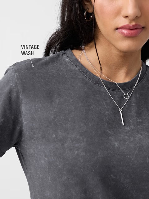 Solids Charcoal Grey Women T-Shirts