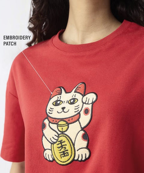 Lucky Cat Women Oversized T-Shirts