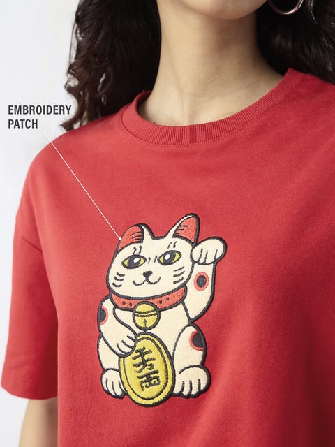 Lucky Cat Women Oversized T-Shirts