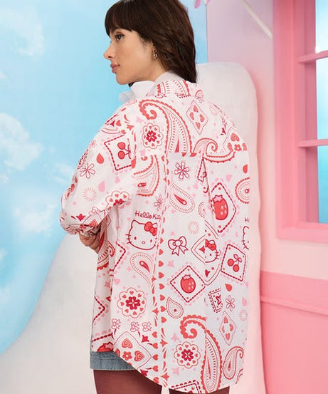 Hello Kitty Paisley Blush Women Boyfriend Shirts