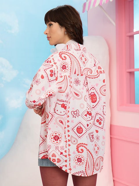 Hello Kitty Paisley Blush Women Boyfriend Shirts