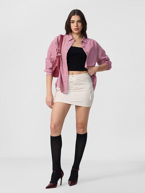 Cotton Linen Stripes Roselle Women Boyfriend Shirts