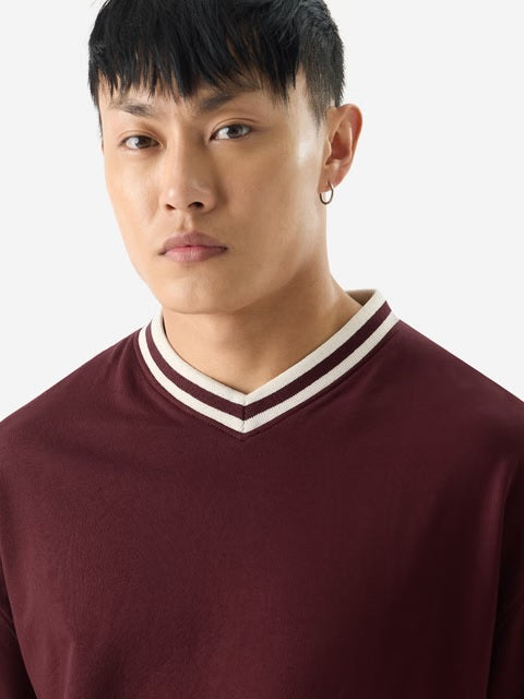 Solids Burgundy Oversized Full Sleeve T-Shirts