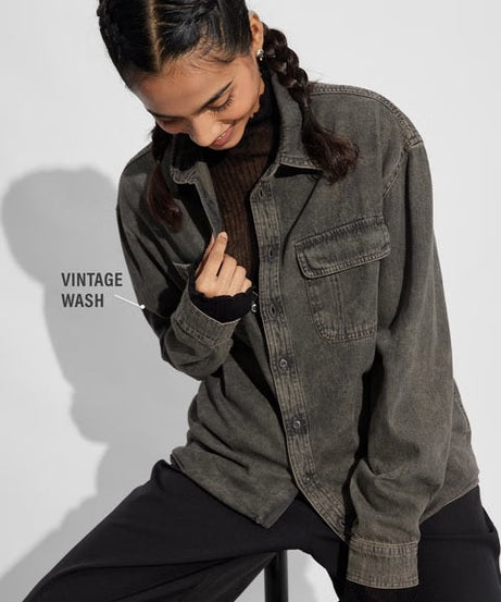 Classic Denim Forest Green Women Boyfriend Shirts