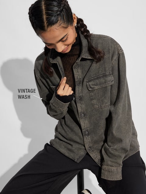 Classic Denim Forest Green Women Boyfriend Shirts