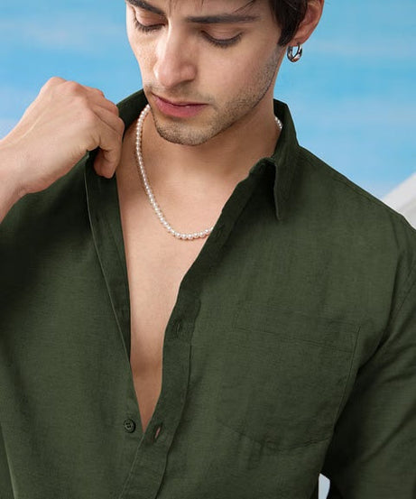 Ivy Green Cotton Linen Shirts
