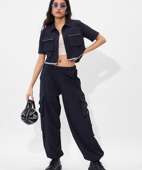 Solids Classic Navy Women Cropped Shirts