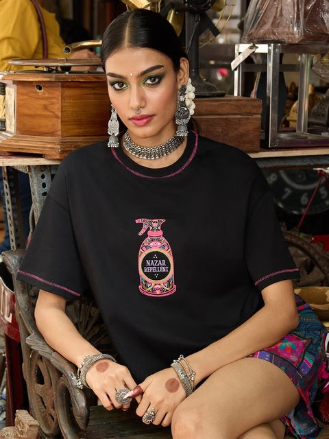 Desi Rebel Nazar Repellent Women Oversized T-Shirts