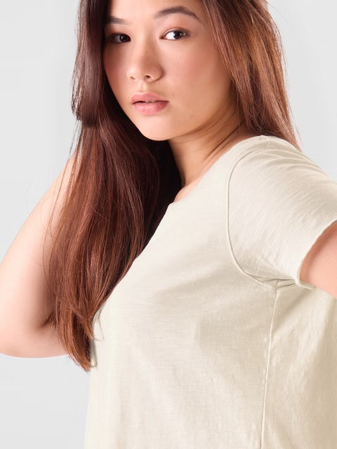 Slub Off-white Women Relaxed Fit T-Shirts