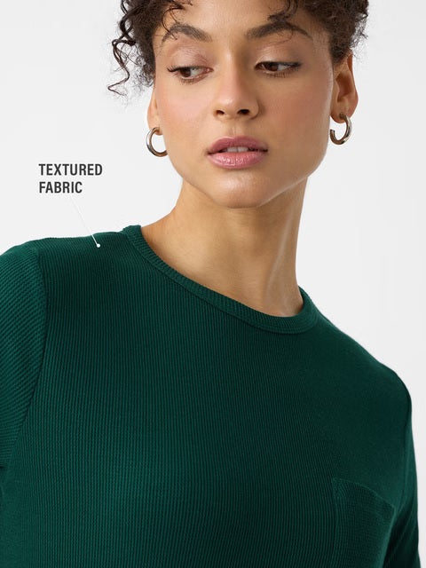 Textured Lush Green Women Relaxed Fit T-Shirts