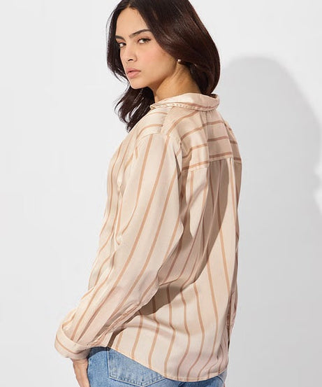 Satin Macadamia Stripes Women Shirts