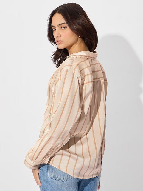 Satin Macadamia Stripes Women Shirts