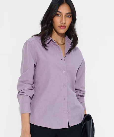 Cotton Linen Deep Lavender Women Shirts