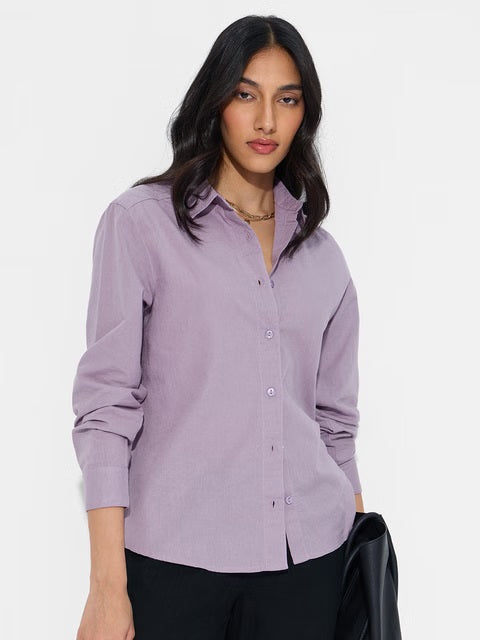 Cotton Linen Deep Lavender Women Shirts